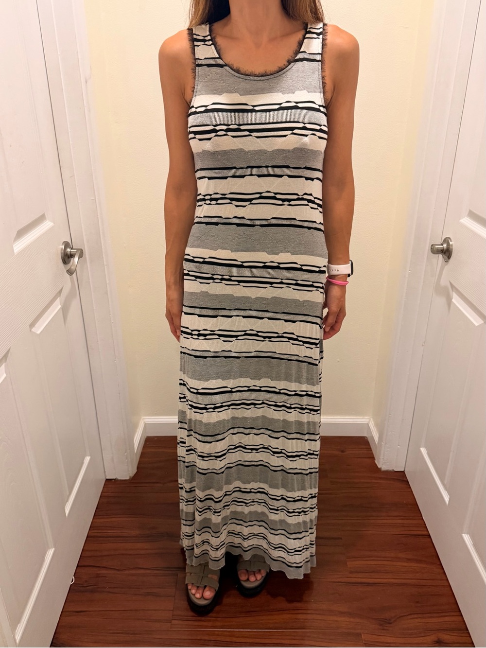 silence + noise Black, Gray & Cream Striped Sleeveless Maxi Dress